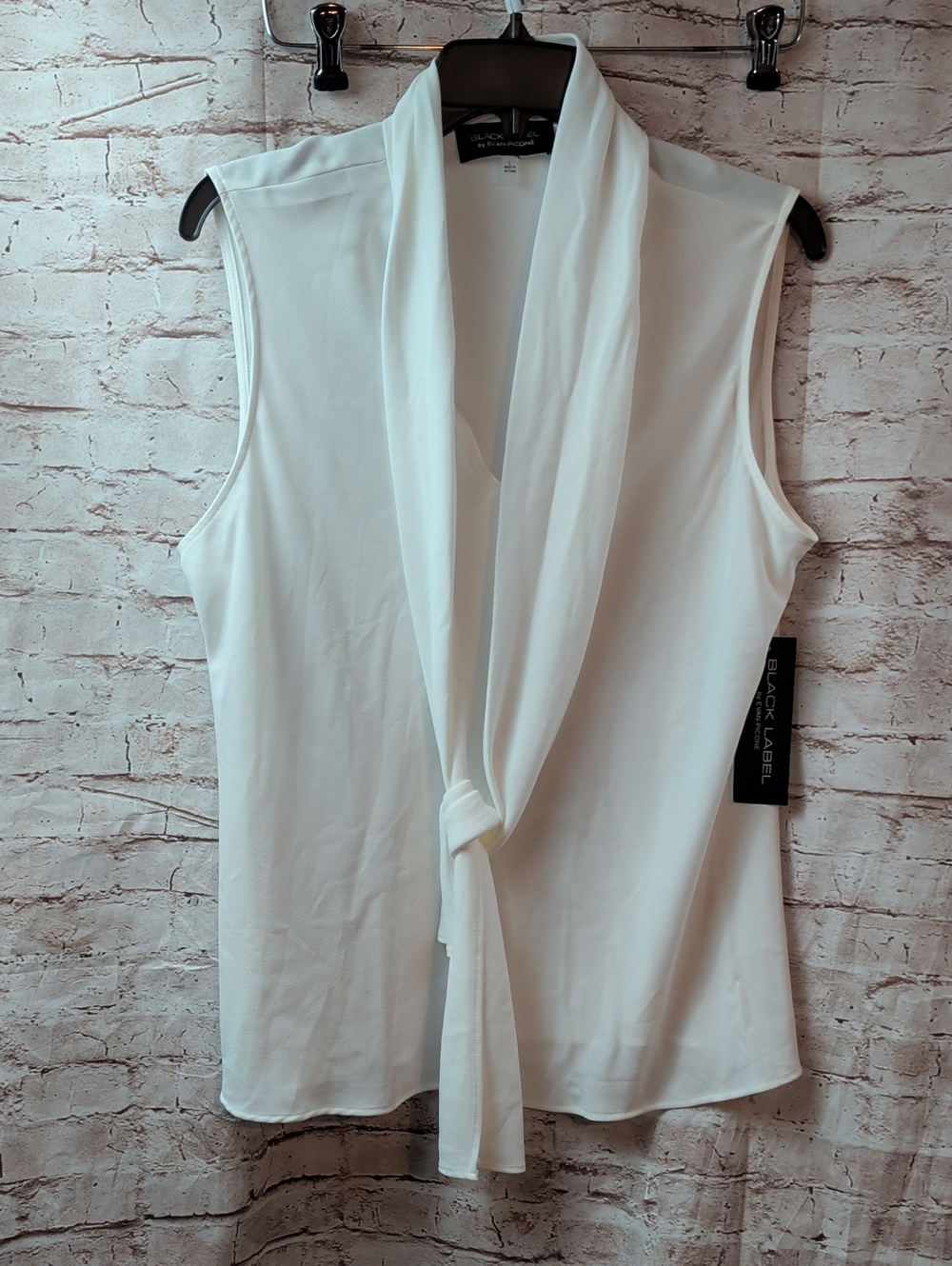 Black Label White Sleeveless Knot-Front Camisole Tank Top Large New Nwt